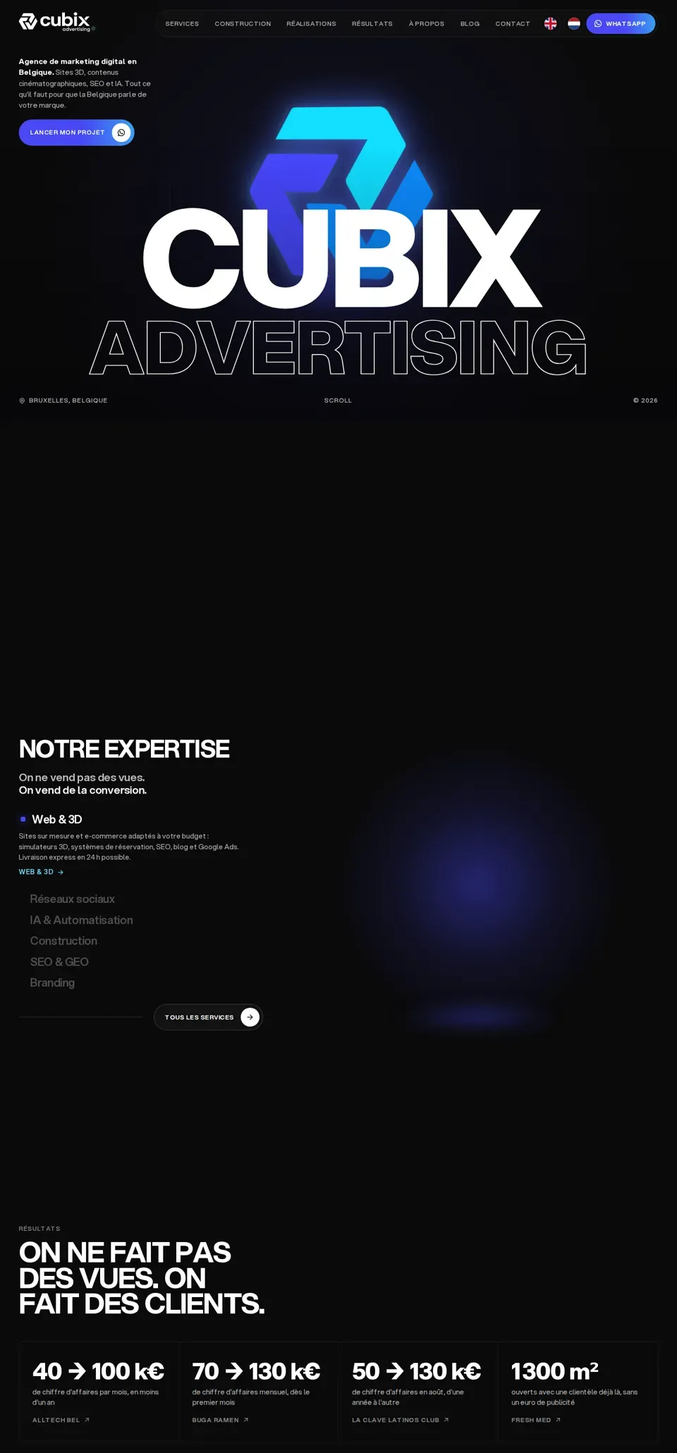 Page d'accueil du site Cubix Advertising
