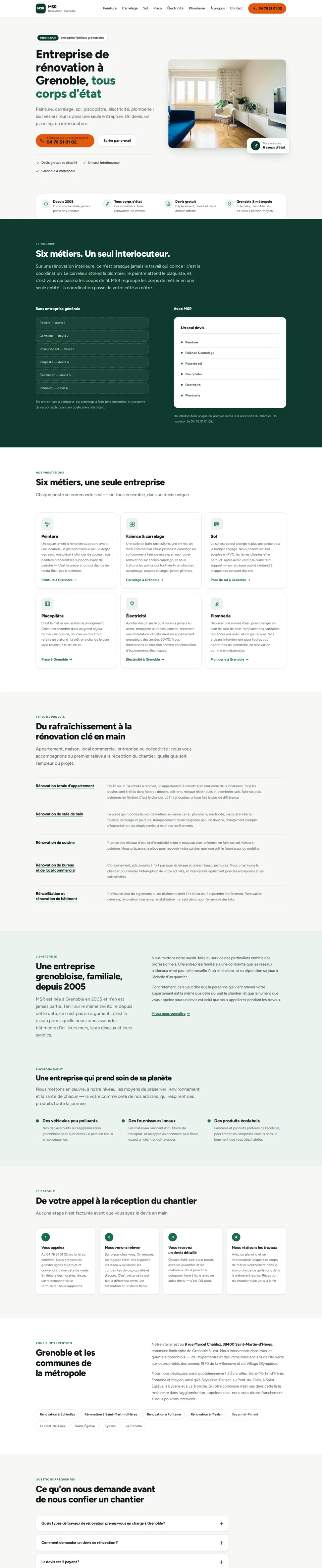 Page d'accueil du site MSR Rénovation